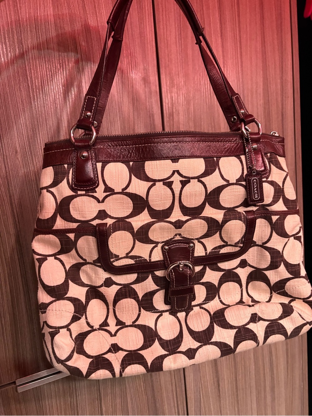 Coach Beige Canvas Tote with Brown Signature Trim